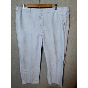 Adjust-A-Band Men's Size 40 Blue White Stripe Flat Front Expandable Dress Pants